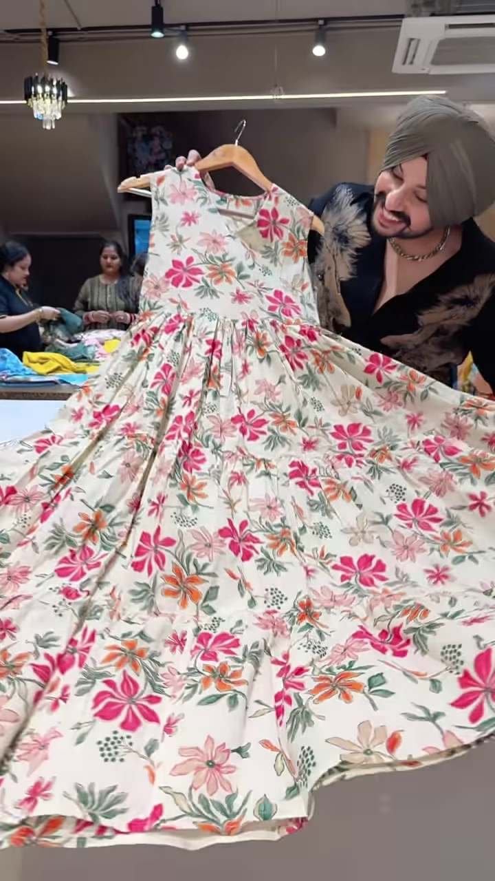 Women’s Cream Floral Embroidered Anarkali Dress with Fitted Bodice & Flared Hem – Vibrant Occasionwear for Ethnic Styling - Image 2